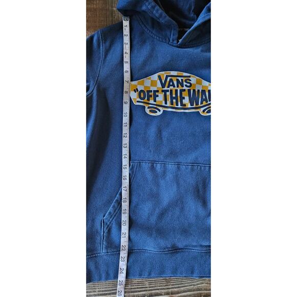Vans Boys Hoodie Large Navy Blue Off The Wall Logo Pullover Sweatshirt Checker - Picture 7 of 8